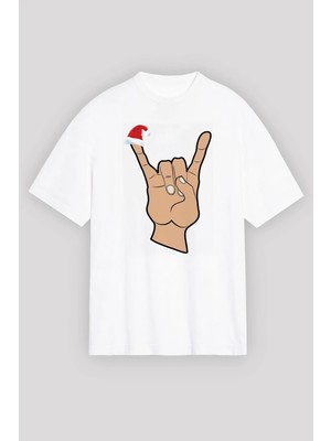 Noel Başlıklı Serçe Parmak T-Shirt - Beyaz