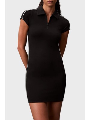 Calvin Klein Logolu Slim Fit Yarım Fermuarlı Mini Polo Yaka Elbise LV047E213GUB1 Bayan Elbise LV047E213G Ub1