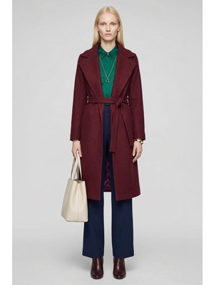 Rays Bordo Belden Bağlamalı Kaşe Kaban 7218A