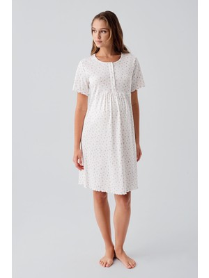 Artış Collection Kısa Kollu Düğmeli Çiçek Desenli Esnek Pamuklu Hamile Gecelik 19106