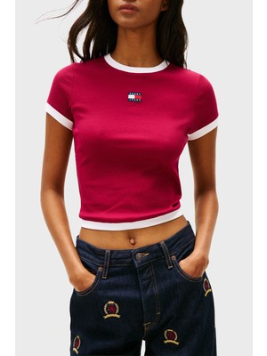 Tommy Jeans Pamuklu Slim Fit Logolu Bisiklet Yaka T Shirt Bayan T Shirt DW0DW22575 Vlc