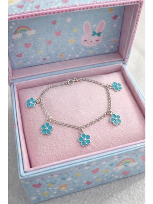 miraç gümüş takı atölyem 925 Ayar Gümüş Çiçek Detaylı Mineli Sallantı Kız Çocuk Bileklik