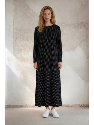 Almila Bisiklet Yakalı Uzun Kollu Uzun Penye Elbise 2031