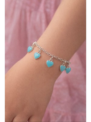 miraç gümüş takı atölyem 925 Ayar Gümüş Kalp Detaylı Mineli Sallantı Kız Çocuk Bileklik