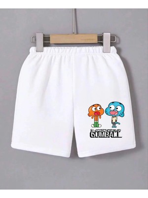 Beli Lastikli Baskılı Mini Şort - Beyaz