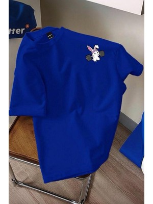 Oksit Gym Bunny - Halter Kaldıran Tavşan Baskılı Unisex Oversize Pamuklu Tişört