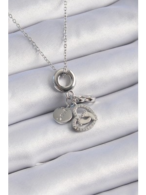 İsmiyle Al 316L Çelik Gümüş Renk Zirkon Taş Detay Kalp Model Charm Kadın Kolye