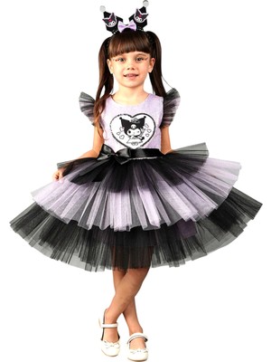 HN Sport Kuromi Taçlı Kız Çocuk A Kalitede Kuromili Elbise Parti Mezuniyet Doğum Günü Kostüm Düğün