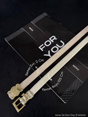 Fiori 2'li 2 cm Yazılı Tokalı Köprülü Kadın Kemer, Pantolon Kemeri, Ceket Kemeri, Elbise Kemeri, Gömlek Kemeri