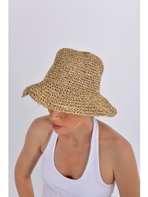 Kumtaşı Tonlu Dokuma Rafya Şapka