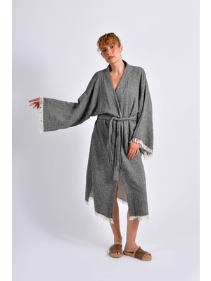 Gri Yırtmaçlı Kimono