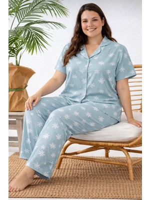 Nisanca Büyük Beden  Kısa Kollu Milan Gömlek Pijama Takımı- Genç Anne Serisi