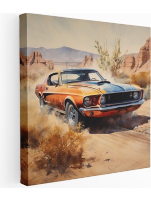 Popcas  Gerçekçi Suluboya Çöl Manzarası Kanvas Tablo Muscle Araba
