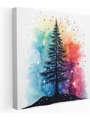 Popcas  Su Rengi Duvar Dekorasyonu Noel Ağacı Renkli Yıldızlı Gökyüzü Duvar Sanatı