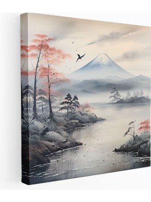 Popcas  Geleneksel Japon Mürekkep Tablo Dağ Fuji Manzarası Kanvas Tablo Sanatı
