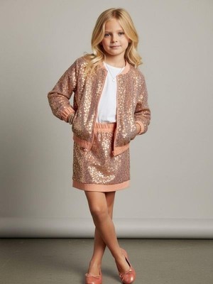 Zekids Kız Çocuk Payetli Fermuarlı Tasarım Ceket