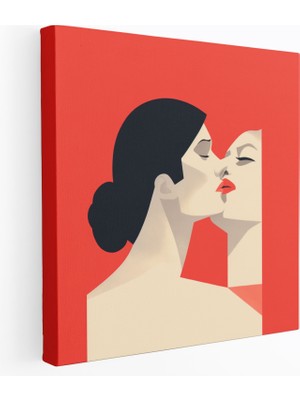 Popcas  Öpücük Duvar Sanatı Baskısı - Duvara Asılabilir Kanvas Tablo Ev Dekorasyonu Minimalist