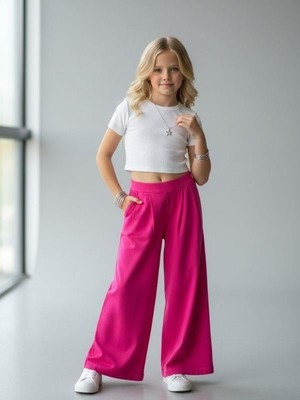 Zekids Kız Çocuk Bol Paça Rahat Kesim Pantolon