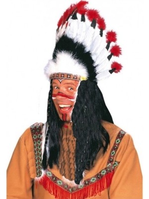 İsmiyle Al Kızılderili Başlığı Şapkası Kırmızı Beyaz