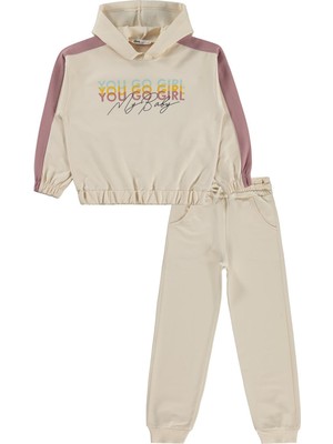 Civil Girls Kapşonlu 6-9 Yaş Eşofman Takımı - Bej 9-10 Yaş