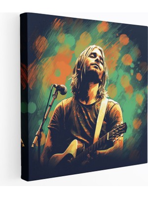 Popcas  Kurt Cobain Duvar Sanatı - Retro Esintili Kanvas Tablo - Duvar Dekorasyonu