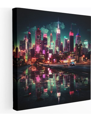 Popcas  Neon Şehir Temalı Kanvas Tablo Retro Estetikler Duvar Sanatı