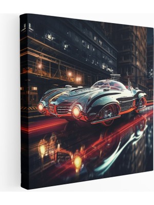 Popcas  Gelecekten Esinlenen Uçan Klasik Araba Kanvas Tablo