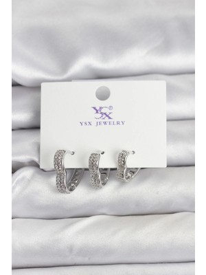 İsmiyle Al Gümüş Renk Pirinç Zirkon Taşlı Kalpli Kadın Küpe