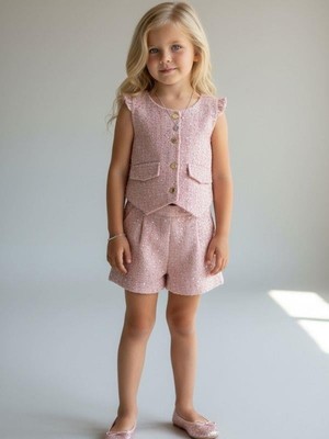 Zekids Kız Çocuk Payet Dokulu Yelek ve Şort Takım