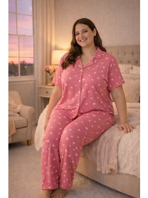 Nisanca Büyük Beden  Kısa Kollu Milan Gömlek Pijama Takımı- Genç Anne Serisi