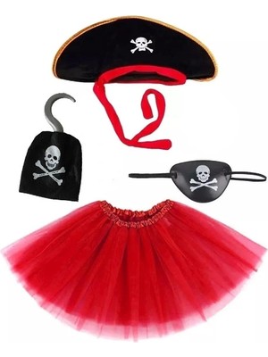 İsmiyle Al Korsan Kostüm Seti Kız Çocuk - Şapka, Etek, Kanca, Göz Maskesi