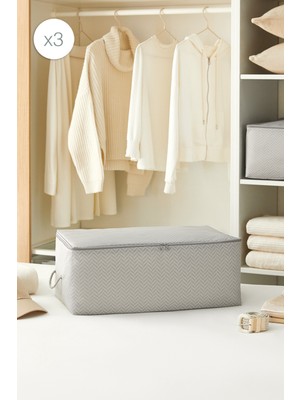 Ocean Home Textile 3'lü Orta Boy Gri Balıksırtı Hurç Set 52 x 28 x 21 cm