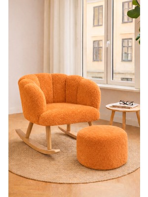 Reyna Sallanan Ahşap Ayaklı Wellsoft Kumaş Berjer Koltuk - Puf Hediyeli