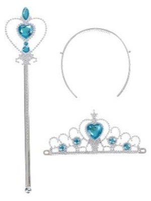 İsmiyle Al Karlar Ülkesi Elsa Mavi Kalpli Taç ve Mavi Asa Seti Çocuk Boy