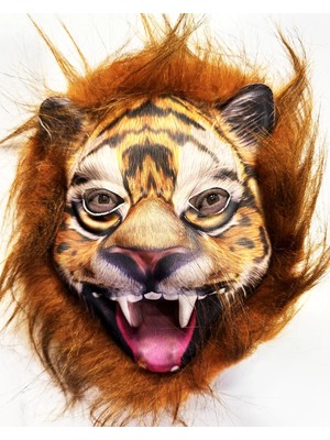 İsmiyle Al Kahverengi Yeleli Peluş Aslan Kaplan Kurt Maskesi 28 No