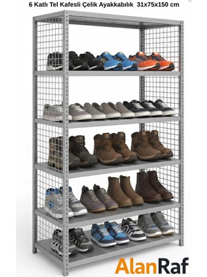 Alanraf 6 Katlı Galvaniz Tel Kafesli Çelik Ayakkabılık Rafı 31X75X200 cm Uzun Ömürlü