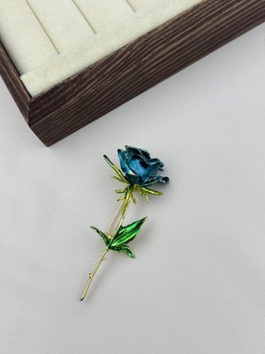 Luseda İthal Mavi Gül Broş