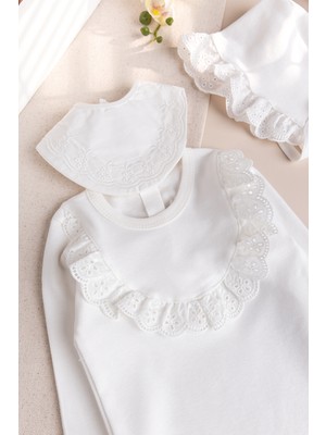 Babymod Fistolu Şapkalı 100% Pamuk Kız Bebek Tulum Krem