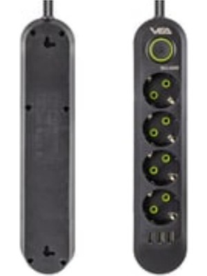 abnturk Anahtarlı 4 Girişli 3 USB 'lı 1,5 Metre Kablolu Akım Korumalı Priz