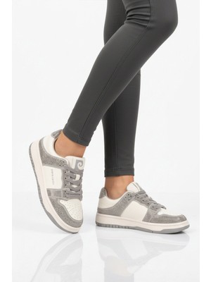 Pierre Cardin Beyaz Füme Bağcıklı Taş Işlemeli Hafif Kadın Sneaker PCI-11505 G