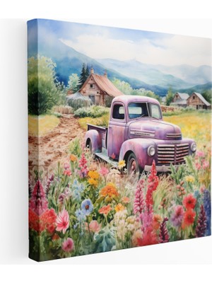 Popcas  Vintage Pikap Kamyonu Mutluluğu Kanvas Tablo