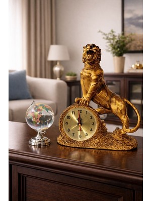 Kesene Lüks Ofis Dekorasyon Seti prestijli Kaplan Temalı Masa Saati & Kristal Dünya Küresi masa Üstü Seti