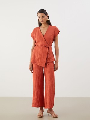 Lc Waikiki Yeni Sezon Beli Lastikli Keten Görünümlü Kadın Pantolon