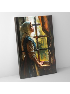 Popcas  Johannes Vermeer Bir Pencerede Kadın Duvar Sanatı - Kanvas Tablo Duvar Dekorasyonu Ev Dekorasyonu