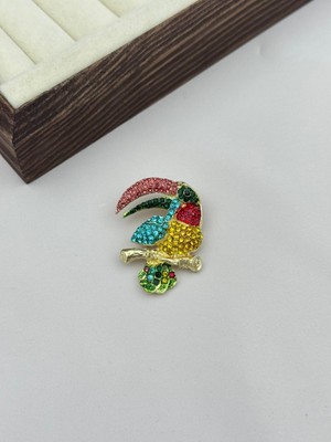 Luseda İthal Renkli Zirkon Taşlı Tropikal Papağan Broş