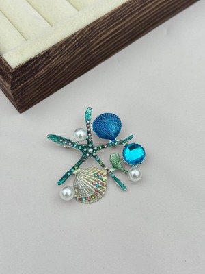 Luseda İthal Deniz Yıldızı & İstiridye Detaylı İnci Broş