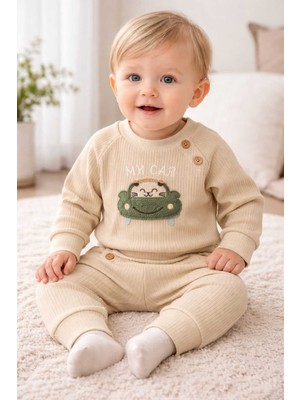 Tenra Kabartma Baskılı Oversize Geniş Kalıp Alt Üst Bebek Takım Raporlu %100 Pamuk