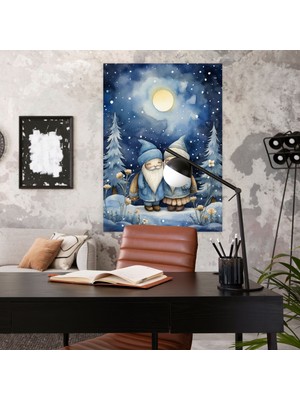 Popcas  Gnomo Tuval Tablo - Romantik Suluboya Duvar Sanatı - Gnomo Suluboya Illüstrasyon Tuval Tablo Duvar Dekorasyonu