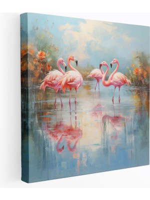 Popcas  Empresyonist Flamingo Kanvas Tablo - Flamingo Su Manzarası Huzurlu Sakin