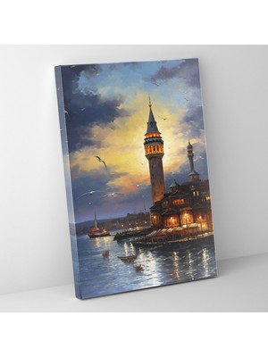 Popcas  Istanbul Silueti Kanvas Tablo Galata Kulesi Duvar Sanatı Ev Dekorasyonu
